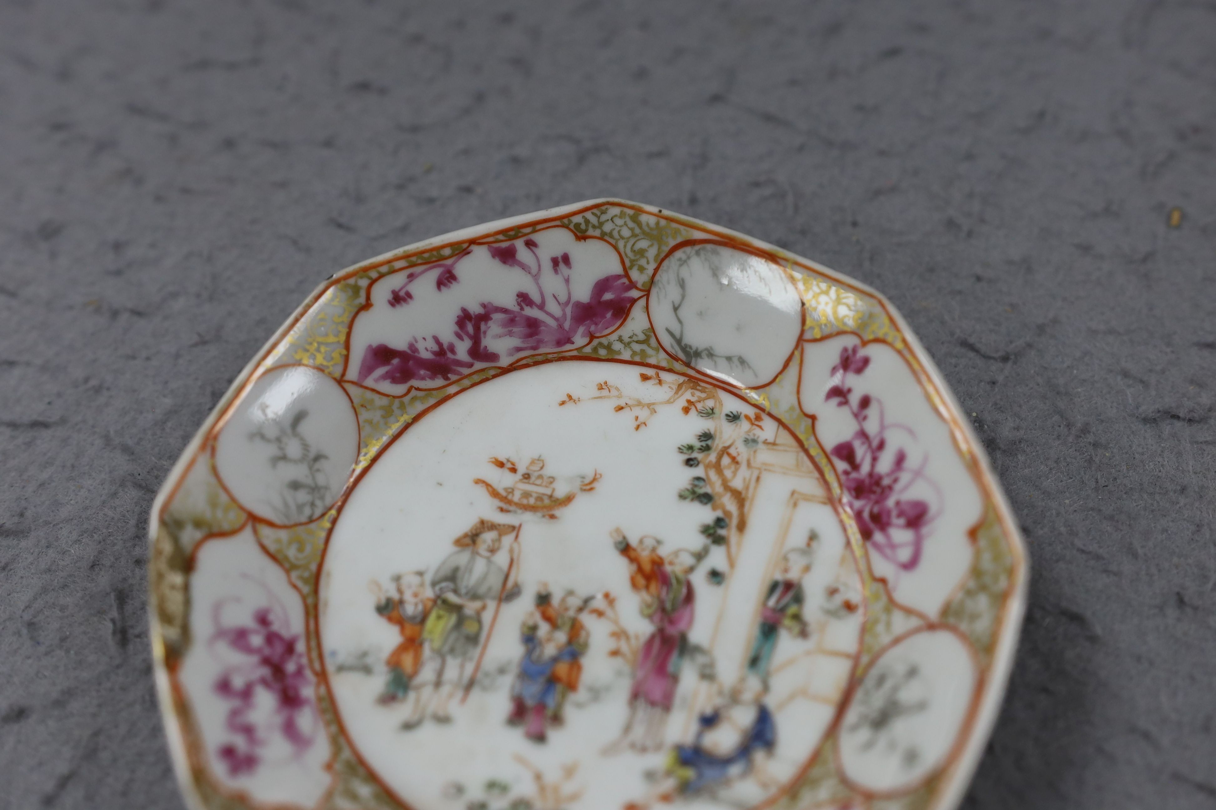 A group of four 18th century Chinese export famille rose saucers